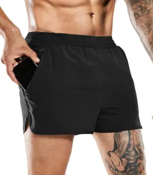 MIER Men's 3 Inches Quick Dry Running Shorts Liner Lightweight Athletic Workout Activewear Zippered Pockets, Black, XXL