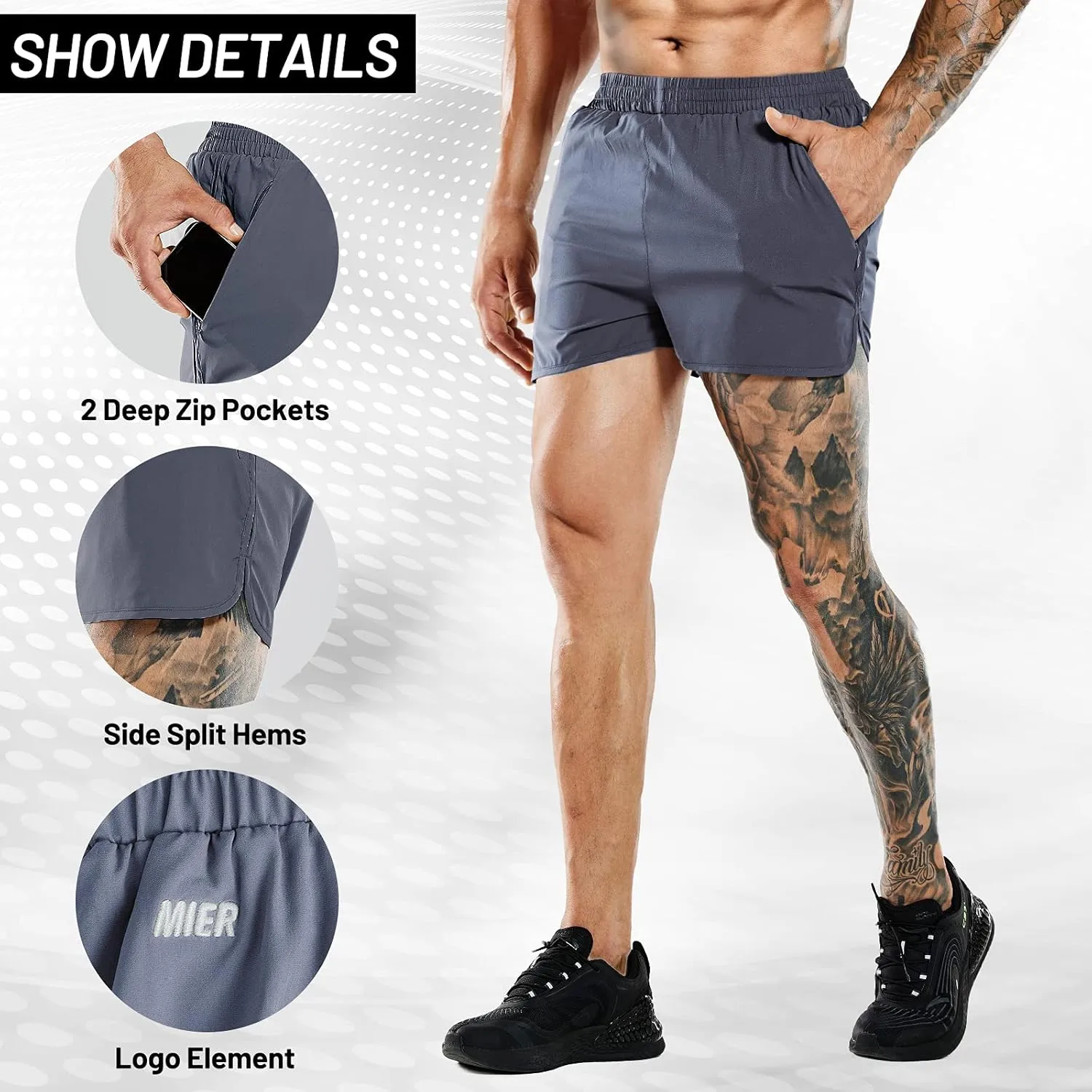 MIER Men's 3 Inches Quick Dry Running Shorts Liner Lightweight Water Resistant Athletic Workout Lined Shorts