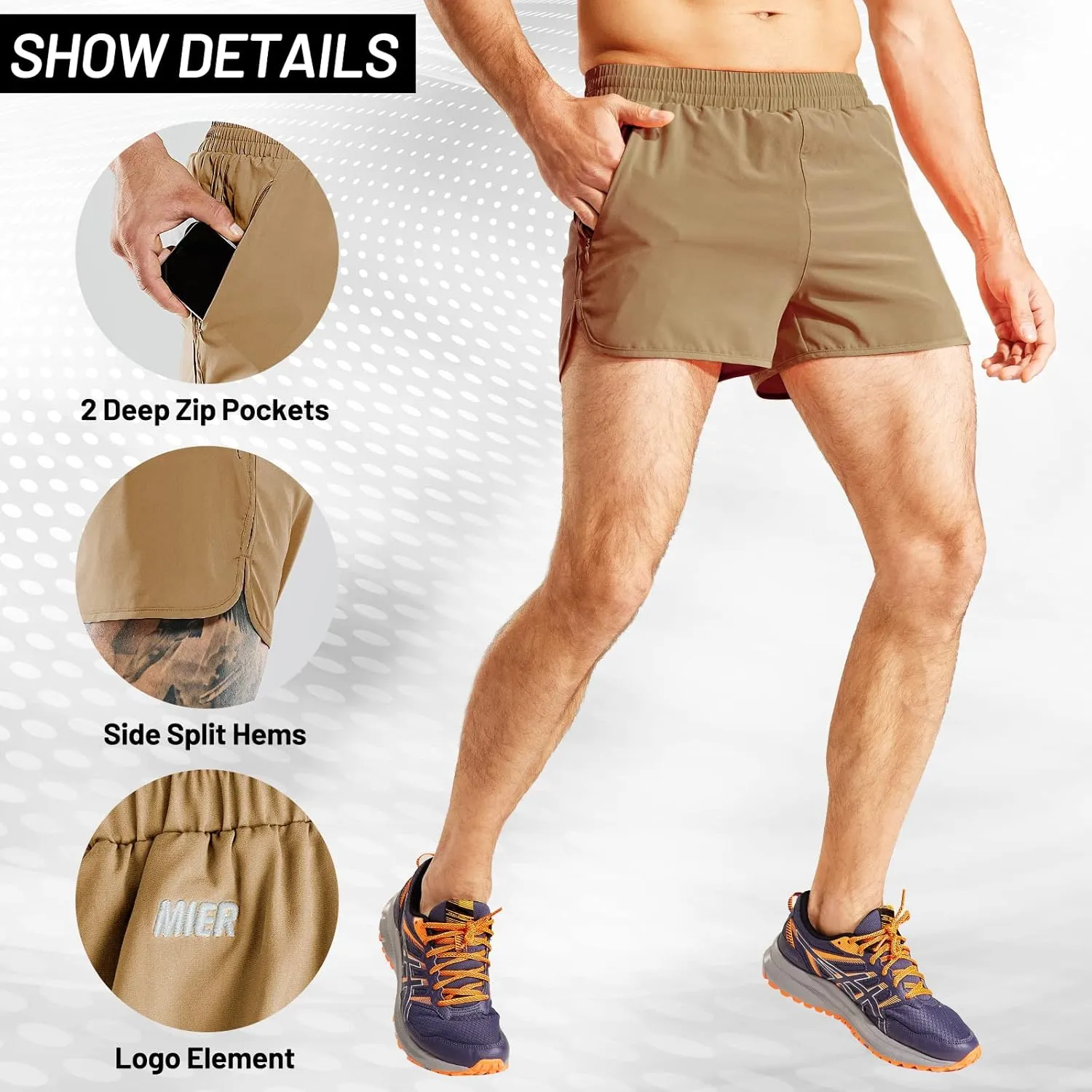 MIER Men's 3 Inches Quick Dry Running Shorts Liner Lightweight Water Resistant Athletic Workout Lined Shorts