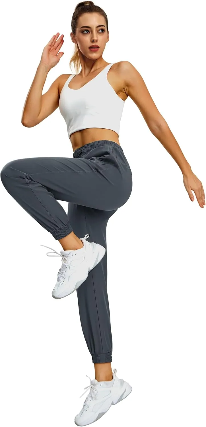 MIER Women's Lightweight Jogger Pants with Zipper Pockets Running Athletic Hiking Travel Drawstring Pants, Quick Dry