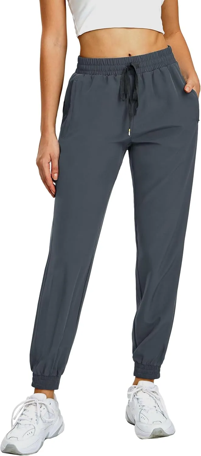 MIER Women's Lightweight Jogger Pants with Zipper Pockets Running Athletic Hiking Travel Drawstring Pants, Quick Dry