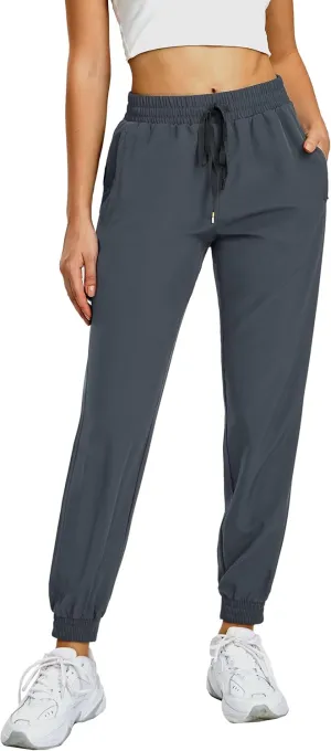 MIER Women's Lightweight Jogger Pants with Zipper Pockets Running Athletic Hiking Travel Drawstring Pants, Quick Dry