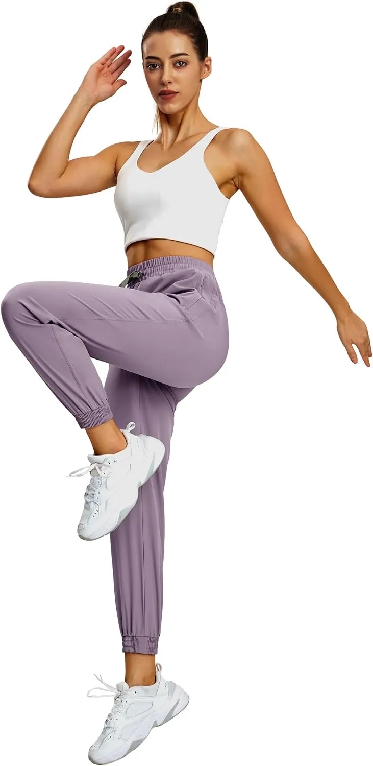 MIER Women's Lightweight Jogger Pants with Zipper Pockets Running Athletic Hiking Travel Drawstring Pants, Quick Dry
