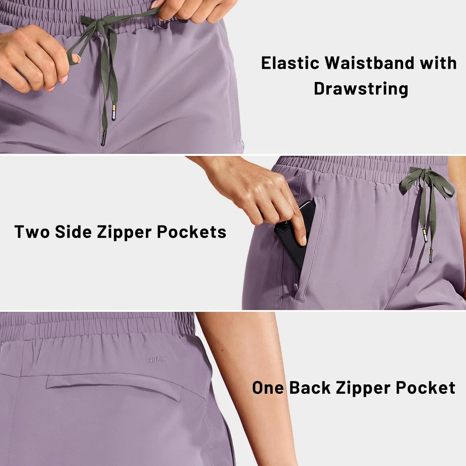 MIER Women's Lightweight Jogger Pants with Zipper Pockets Running Athletic Hiking Travel Drawstring Pants, Quick Dry