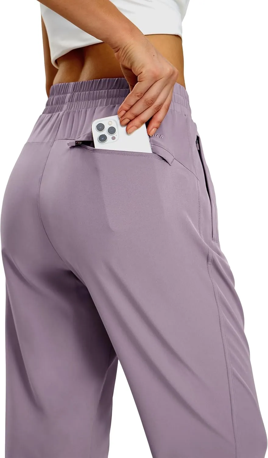MIER Women's Lightweight Jogger Pants with Zipper Pockets Running Athletic Hiking Travel Drawstring Pants, Quick Dry