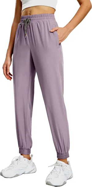 MIER Women's Lightweight Jogger Pants with Zipper Pockets Running Athletic Hiking Travel Drawstring Pants, Quick Dry