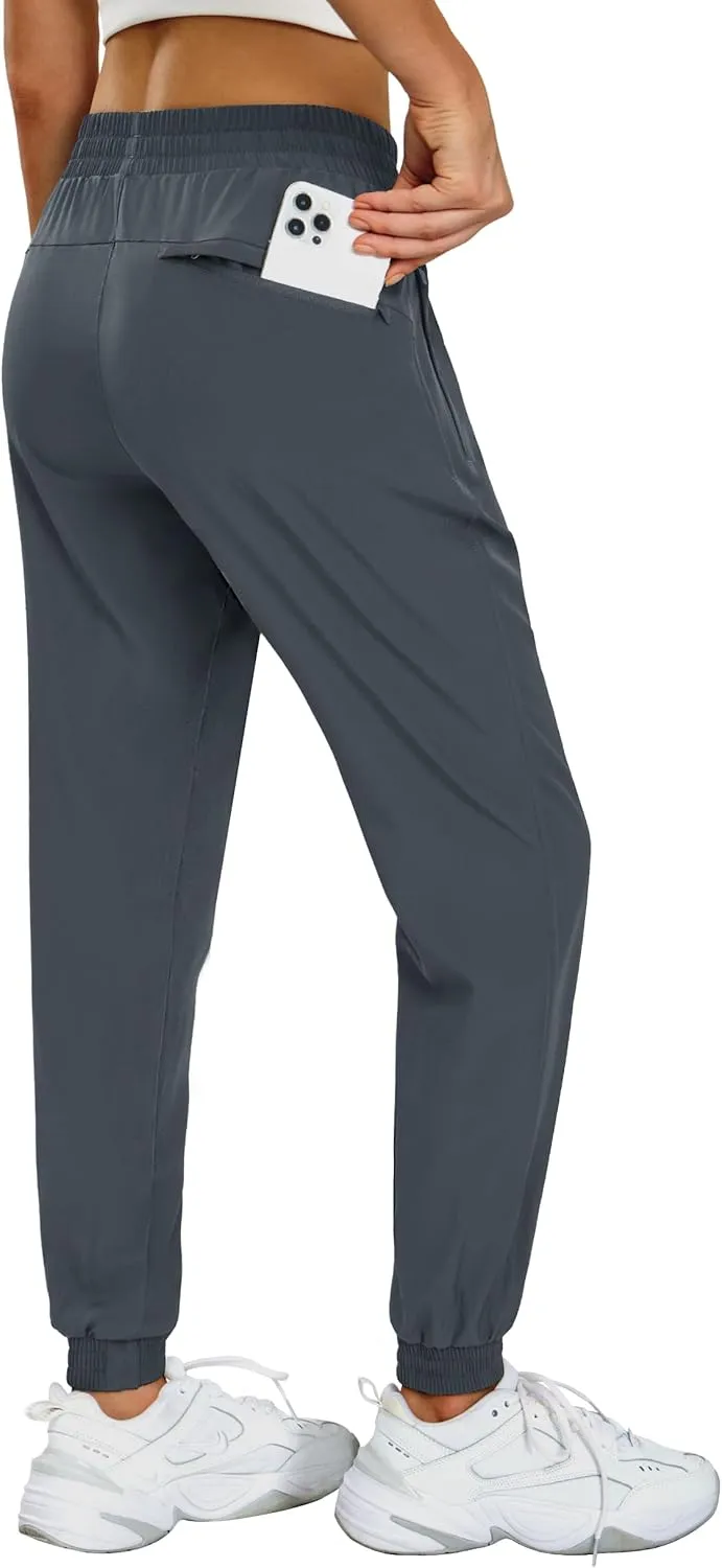 MIER Women's Lightweight Jogger Pants with Zipper Pockets Running Athletic Hiking Travel Drawstring Pants, Quick Dry