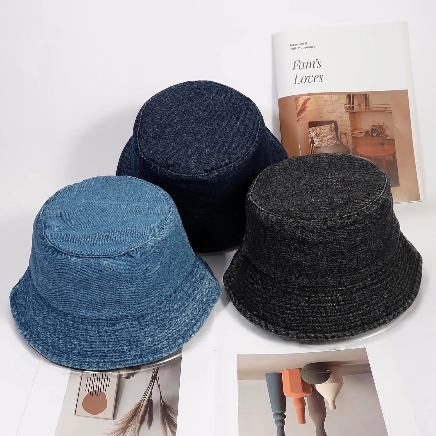 MILAKOO Unisex Demin Bucket Hat Washed Jean Fisherman Cap for Women Wide Brim Lightweight Packable
