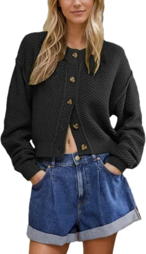Mingzhu Womens Cardigan Sweaters Cropped Cable Knit Sweater Casual Button Down Open Front Chunky Cardigan