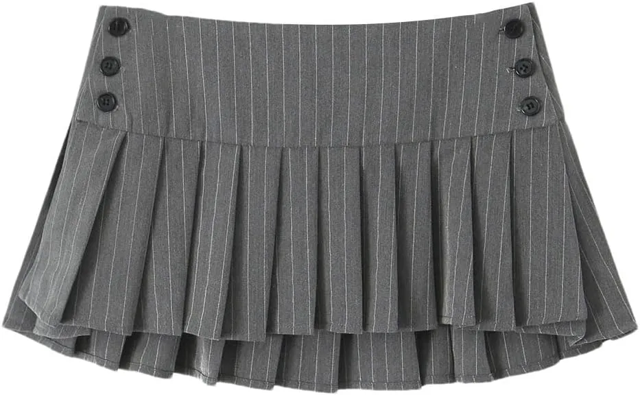 Mini Skirt Y2k Striped Skirts for Women Mini Skirts Pleated Skirts with Buttons Party Skirts