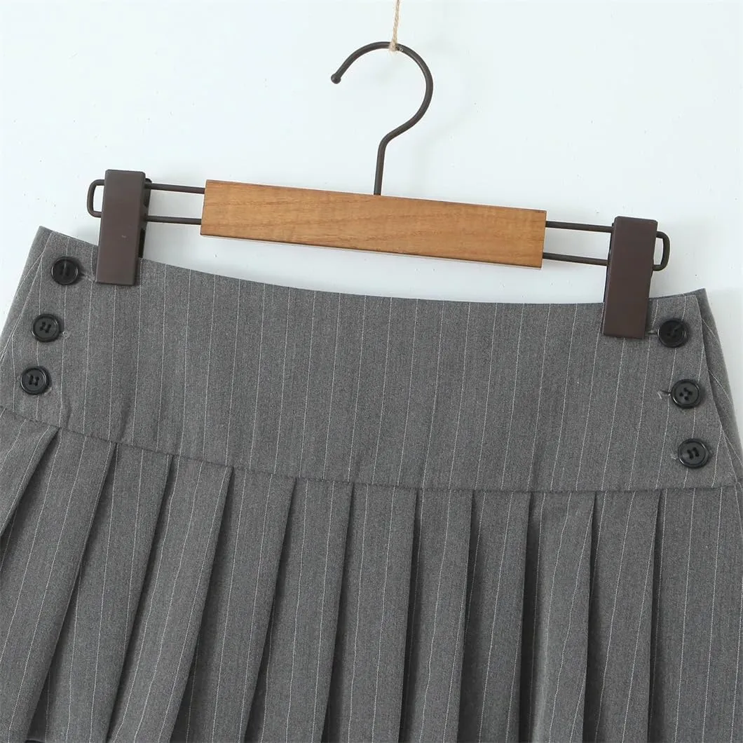 Mini Skirt Y2k Striped Skirts for Women Mini Skirts Pleated Skirts with Buttons Party Skirts
