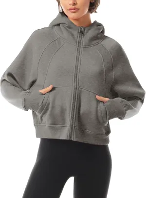 MixMatchy Women's Casual Zip Up Cropped Hoodie Sweatshirts Fleece Jackets with Pockets Thumb Hole
