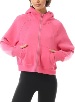 MixMatchy Women's Casual Zip Up Cropped Hoodie Sweatshirts Fleece Jackets with Pockets Thumb Hole