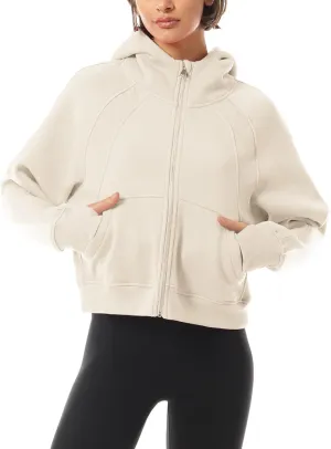 MixMatchy Women's Casual Zip Up Cropped Hoodie Sweatshirts Fleece Jackets with Pockets Thumb Hole