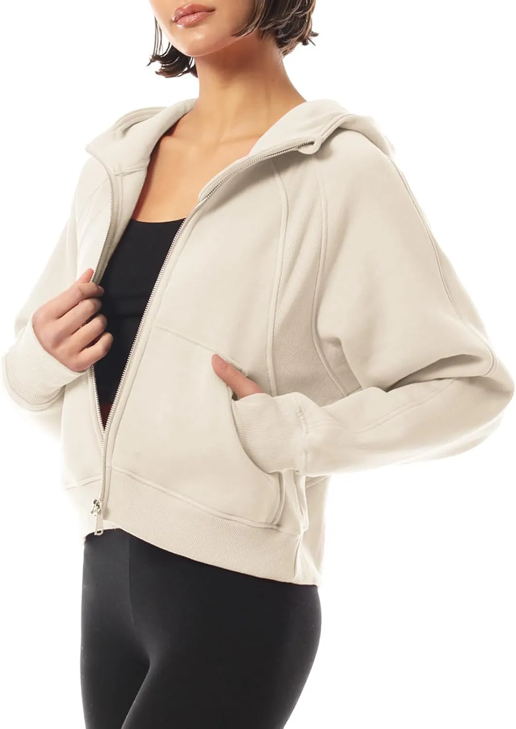 MixMatchy Women's Casual Zip Up Cropped Hoodie Sweatshirts Fleece Jackets with Pockets Thumb Hole