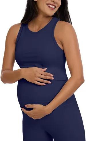 Motherhood Maternity Women's Ribbed Crop Racerback Pregnancy Workout Tank Top