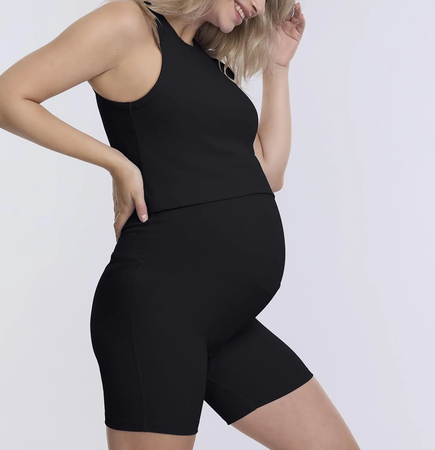 Motherhood Maternity Women's Ribbed Crop Racerback Pregnancy Workout Tank Top