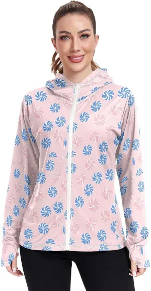Multi-blue Pinwheels Women's Hoodie with Thumb Holes Cooling Shirts UPF 50  Protection Gym People Sweatshirt Athletic Jacket Hiking Outdoor Performance para el sol