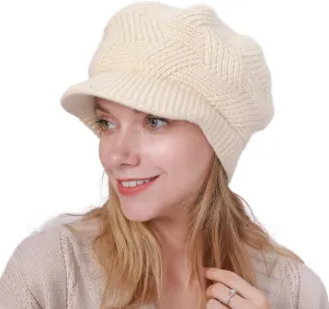 Muryobao Women Winter Warm Hat Slouchy Cable Knit Visor Crochet Beanie Hats Snow Ski Skull Cap with Brim