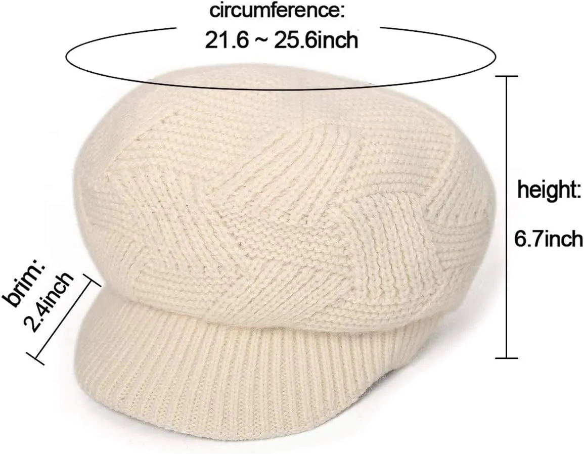 Muryobao Women Winter Warm Hat Slouchy Cable Knit Visor Crochet Beanie Hats Snow Ski Skull Cap with Brim