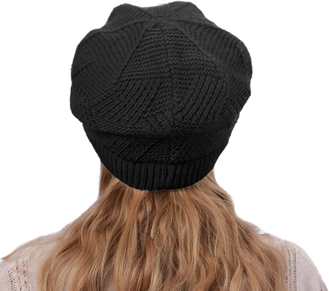 Muryobao Women Winter Warm Hat Slouchy Cable Knit Visor Crochet Beanie Hats Snow Ski Skull Cap with Brim