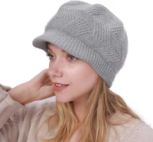Muryobao Women Winter Warm Hat Slouchy Cable Knit Visor Crochet Beanie Hats Snow Ski Skull Cap with Brim