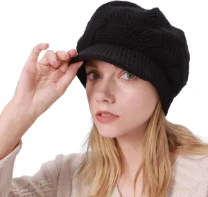 Muryobao Women Winter Warm Hat Slouchy Cable Knit Visor Crochet Beanie Hats Snow Ski Skull Cap with Brim