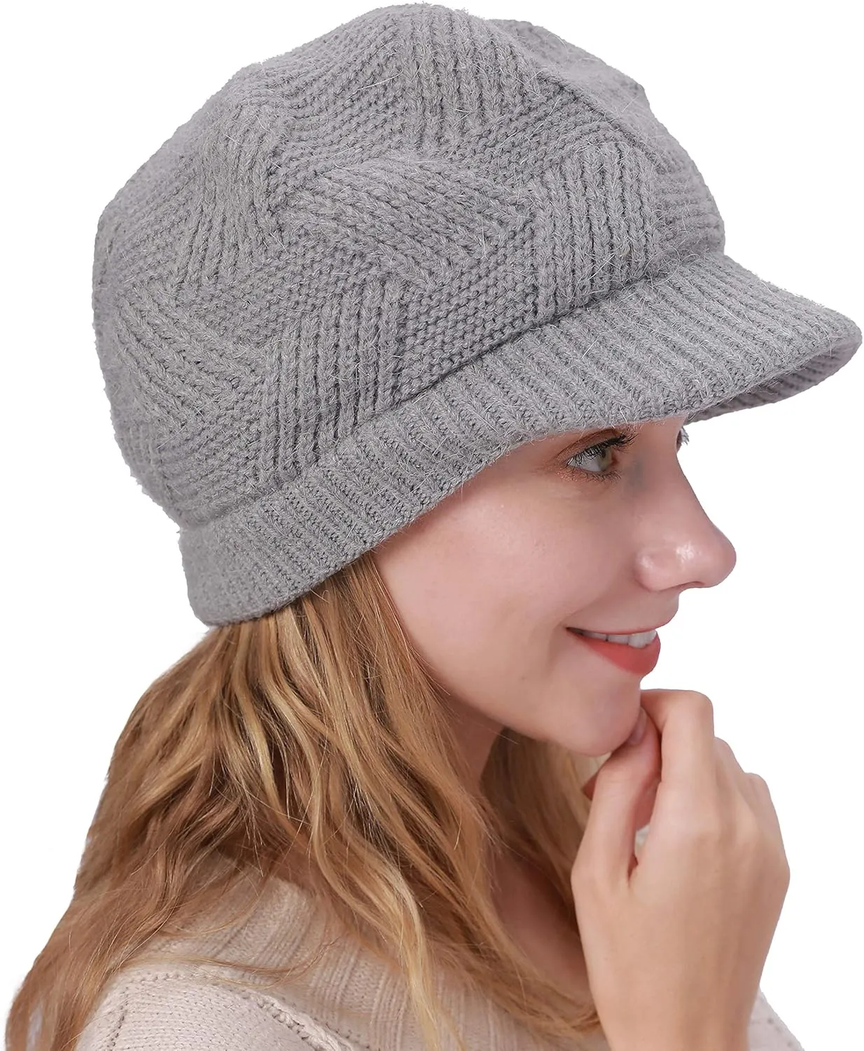 Muryobao Women Winter Warm Hat Slouchy Cable Knit Visor Crochet Beanie Hats Snow Ski Skull Cap with Brim