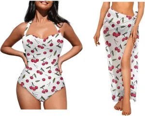 Musical Notes One Piece Swimsuit Tummy 2 Piece for Women Over 50 with Wrap Skirt Plus Size Bathing Suit Cover up