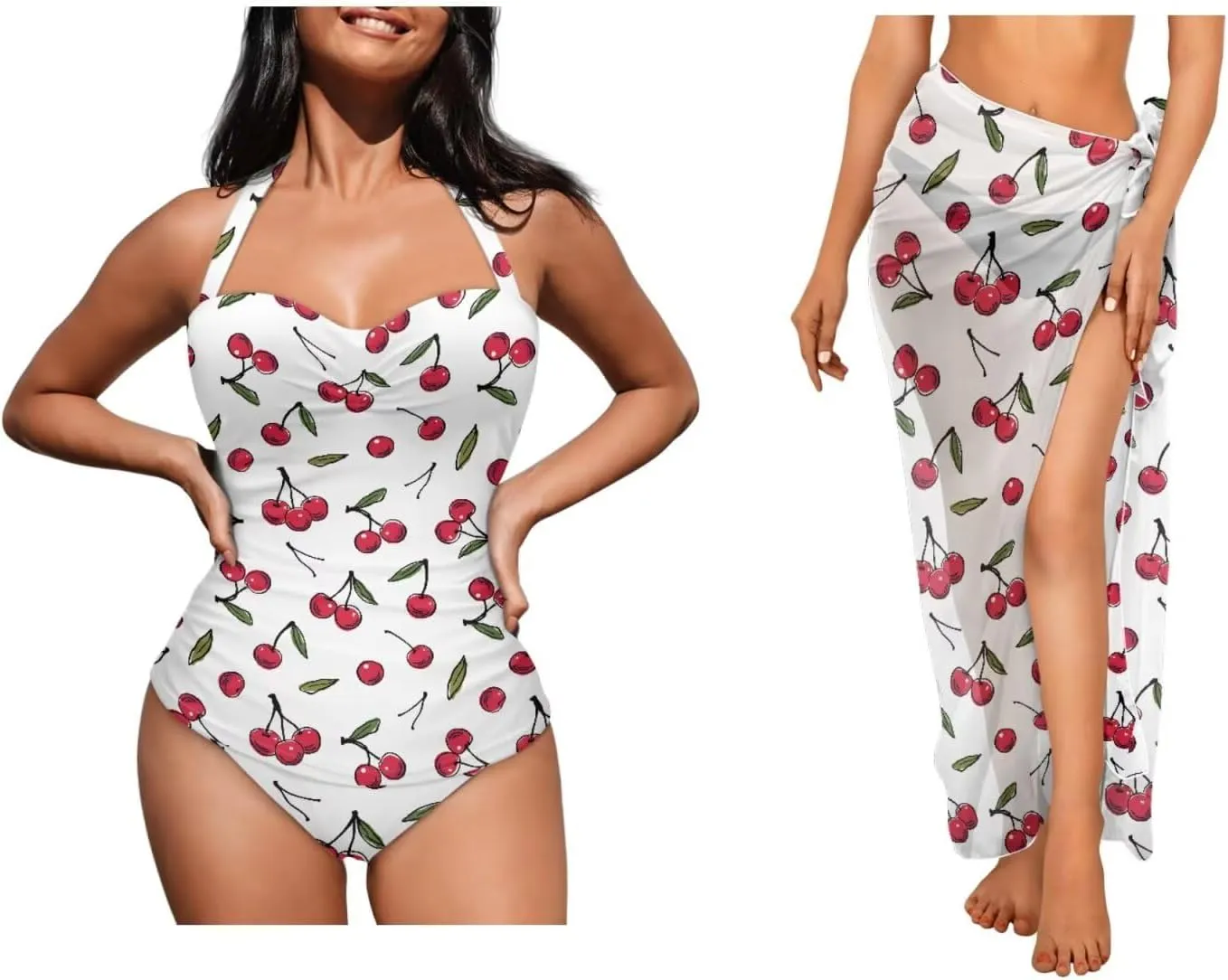 Musical Notes One Piece Swimsuit Tummy 2 Piece for Women Over 50 with Wrap Skirt Plus Size Bathing Suit Cover up