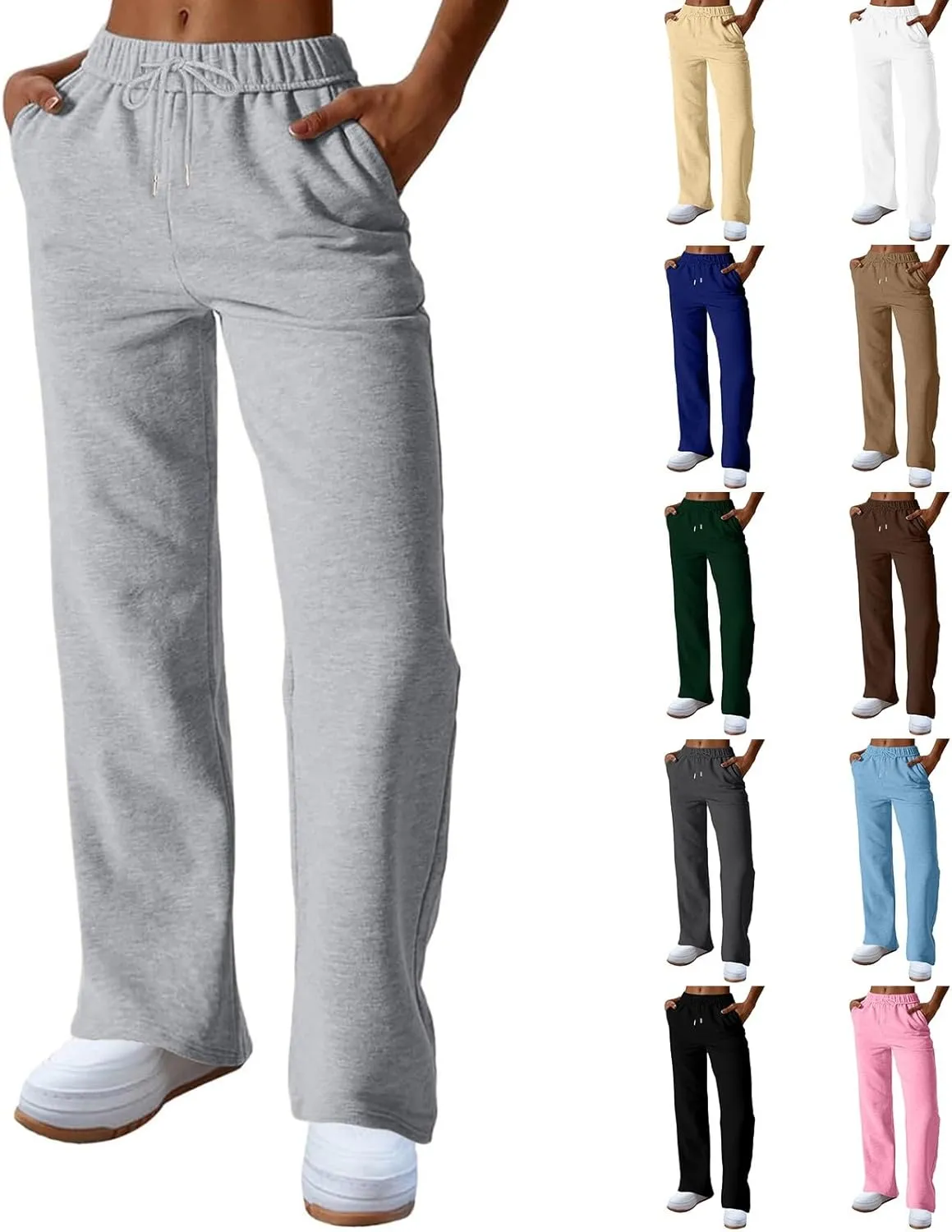 NBXNZWF Womens Wide Leg Sweatpants High Waisted Baggy Lounge Casual Pants Drawstring Athletic Workout Joggers with Pockets