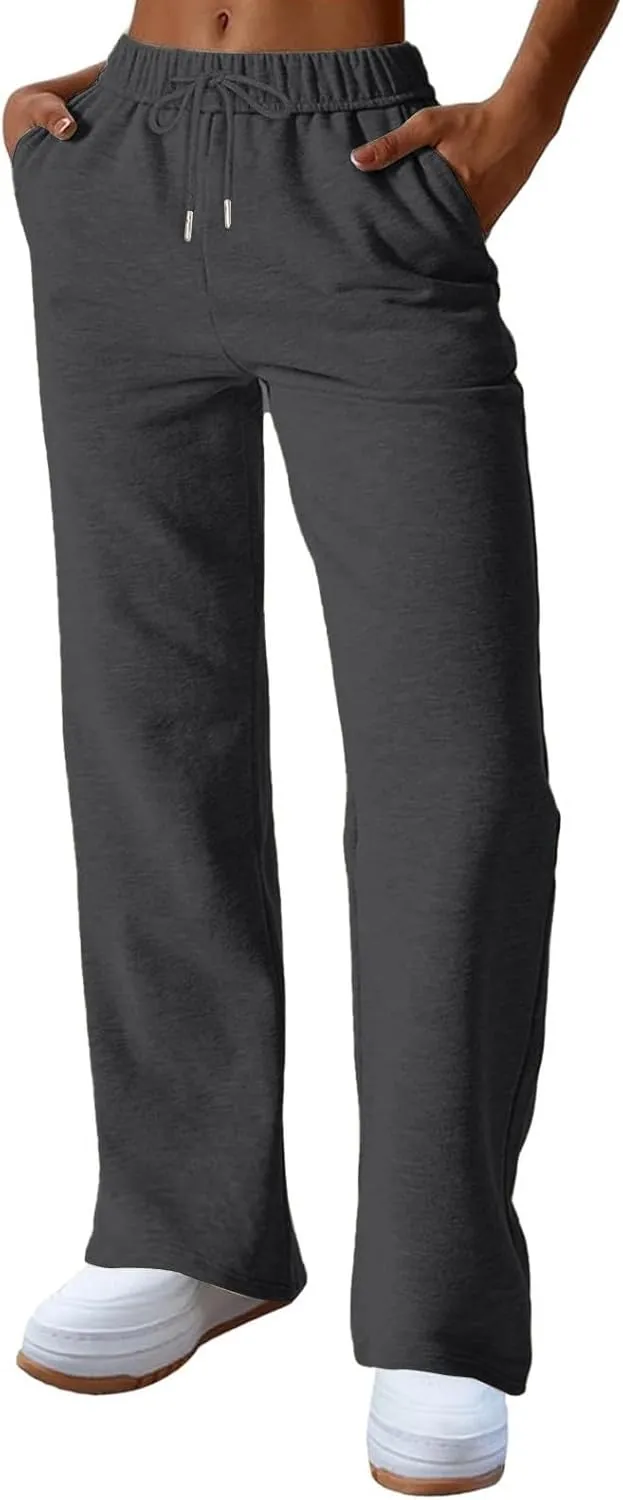 NBXNZWF Womens Wide Leg Sweatpants High Waisted Baggy Lounge Casual Pants Drawstring Athletic Workout Joggers with Pockets