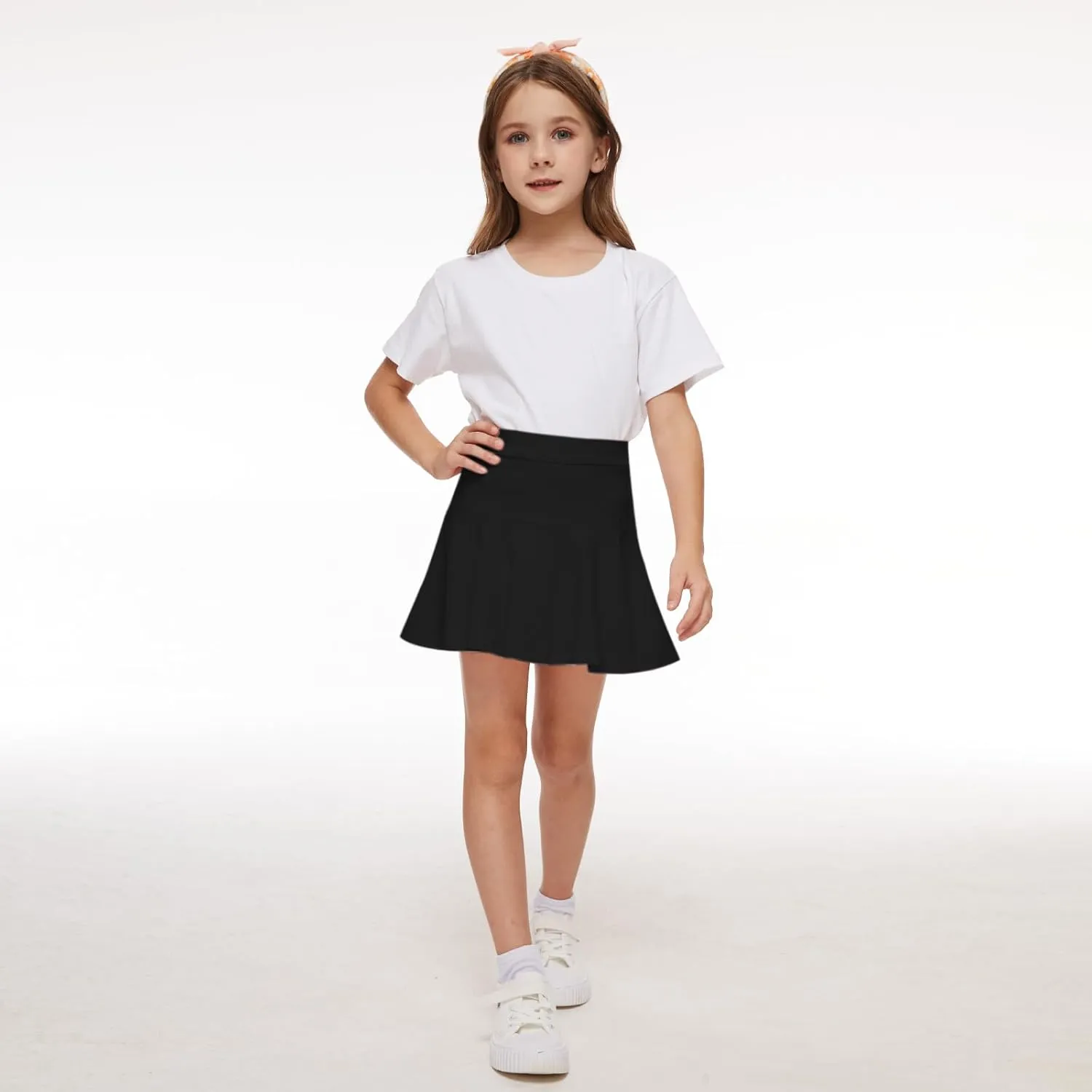 Neutocd Toddler Baby Girls Skirts Skorts Elastic Girl Pleated Skirts Kid Casual Stretch Waist Skater Skort Built in Shorts