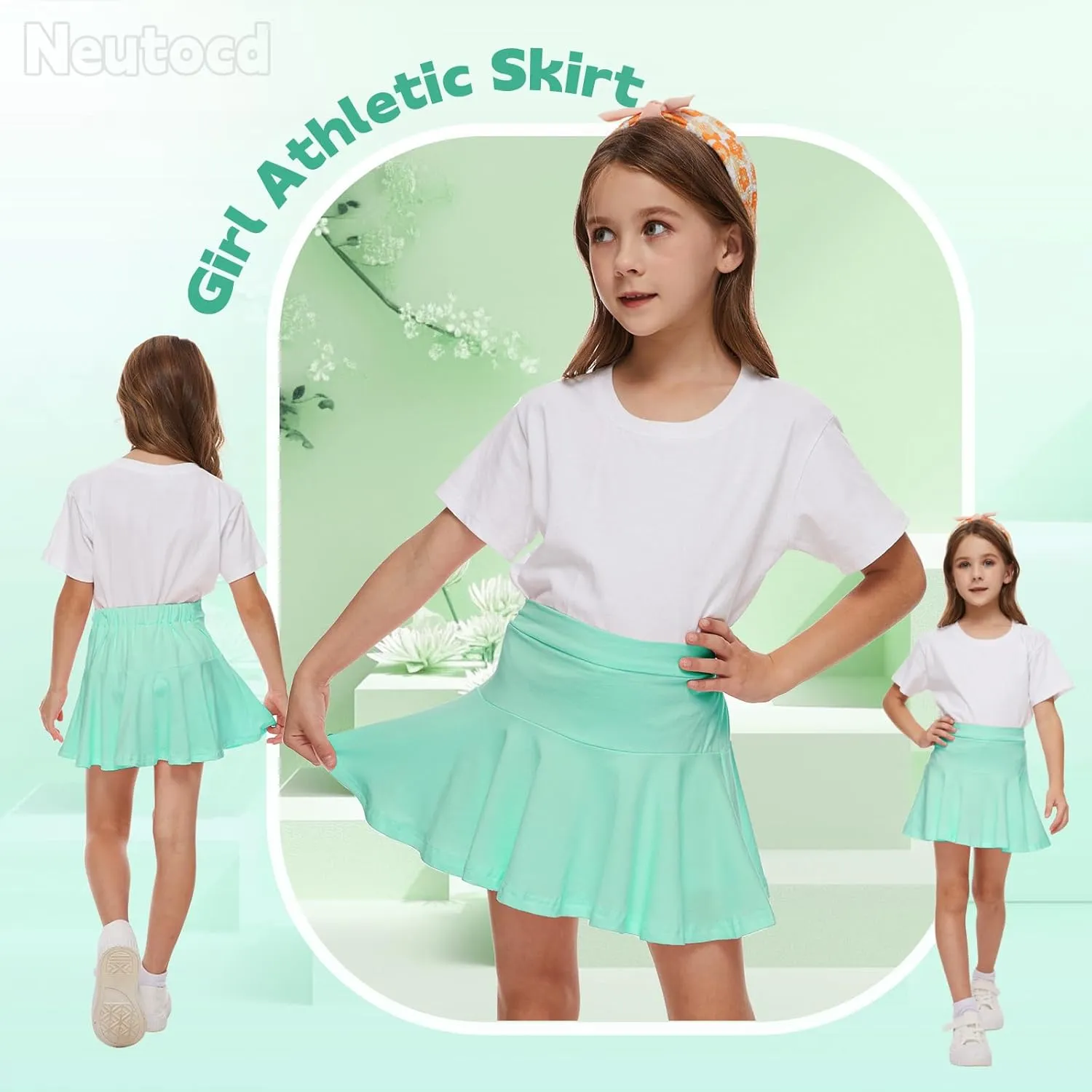 Neutocd Toddler Baby Girls Skirts Skorts Elastic Girl Pleated Skirts Kid Casual Stretch Waist Skater Skort Built in Shorts