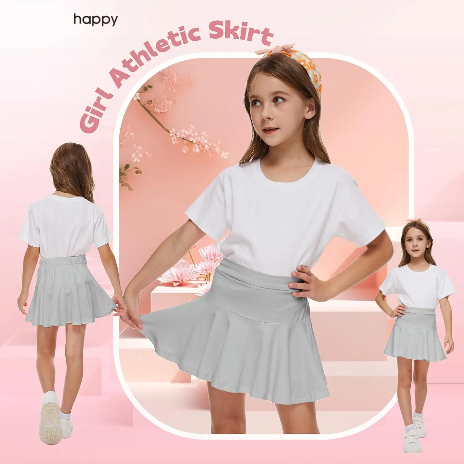 Neutocd Toddler Baby Girls Skirts Skorts Elastic Girl Pleated Skirts Kid Casual Stretch Waist Skater Skort Built in Shorts