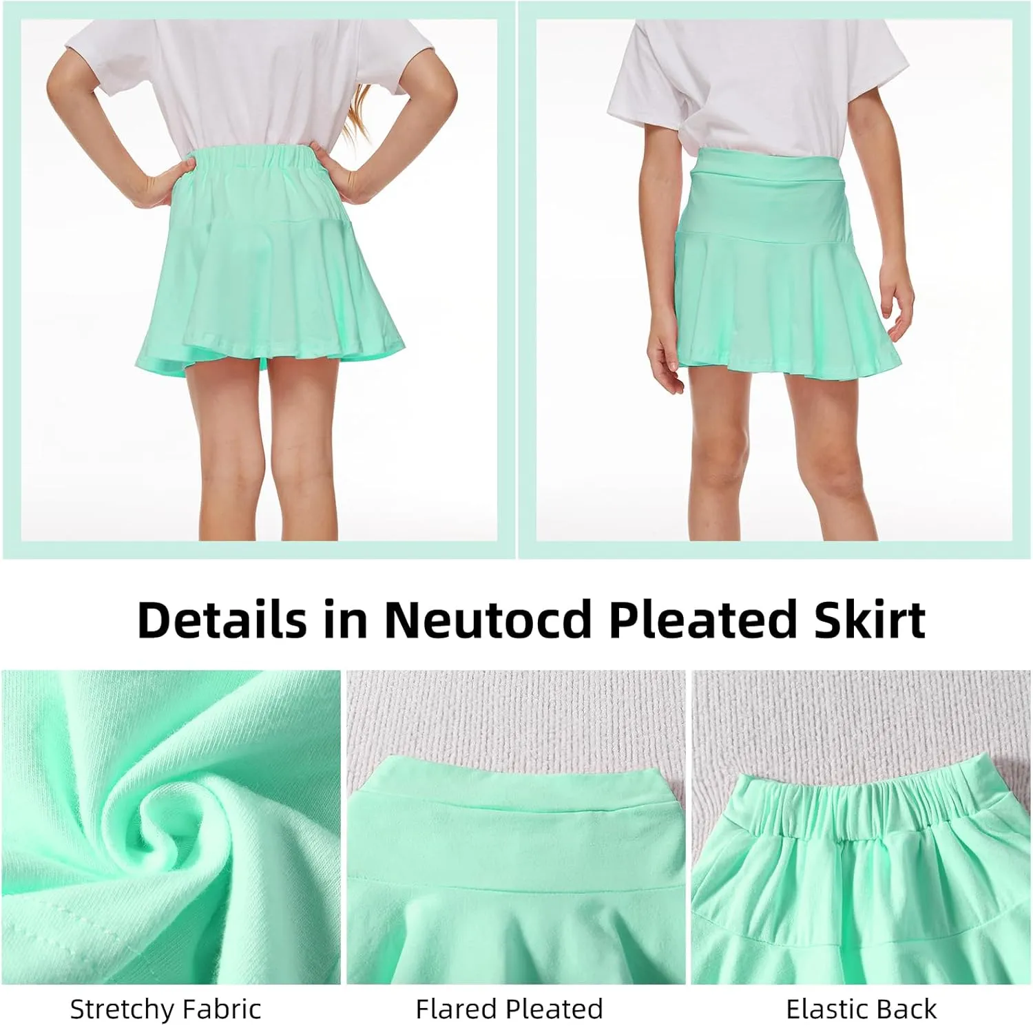 Neutocd Toddler Baby Girls Skirts Skorts Elastic Girl Pleated Skirts Kid Casual Stretch Waist Skater Skort Built in Shorts