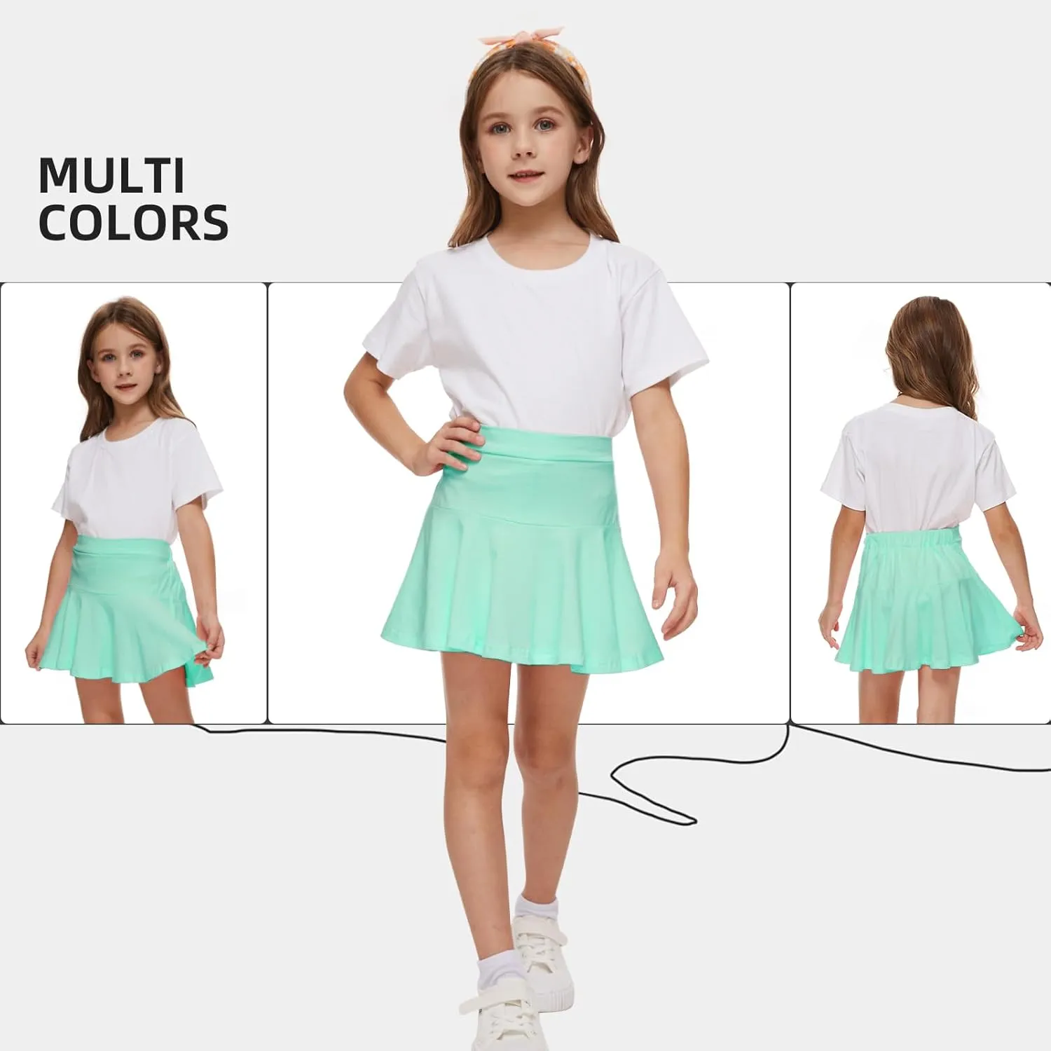 Neutocd Toddler Baby Girls Skirts Skorts Elastic Girl Pleated Skirts Kid Casual Stretch Waist Skater Skort Built in Shorts