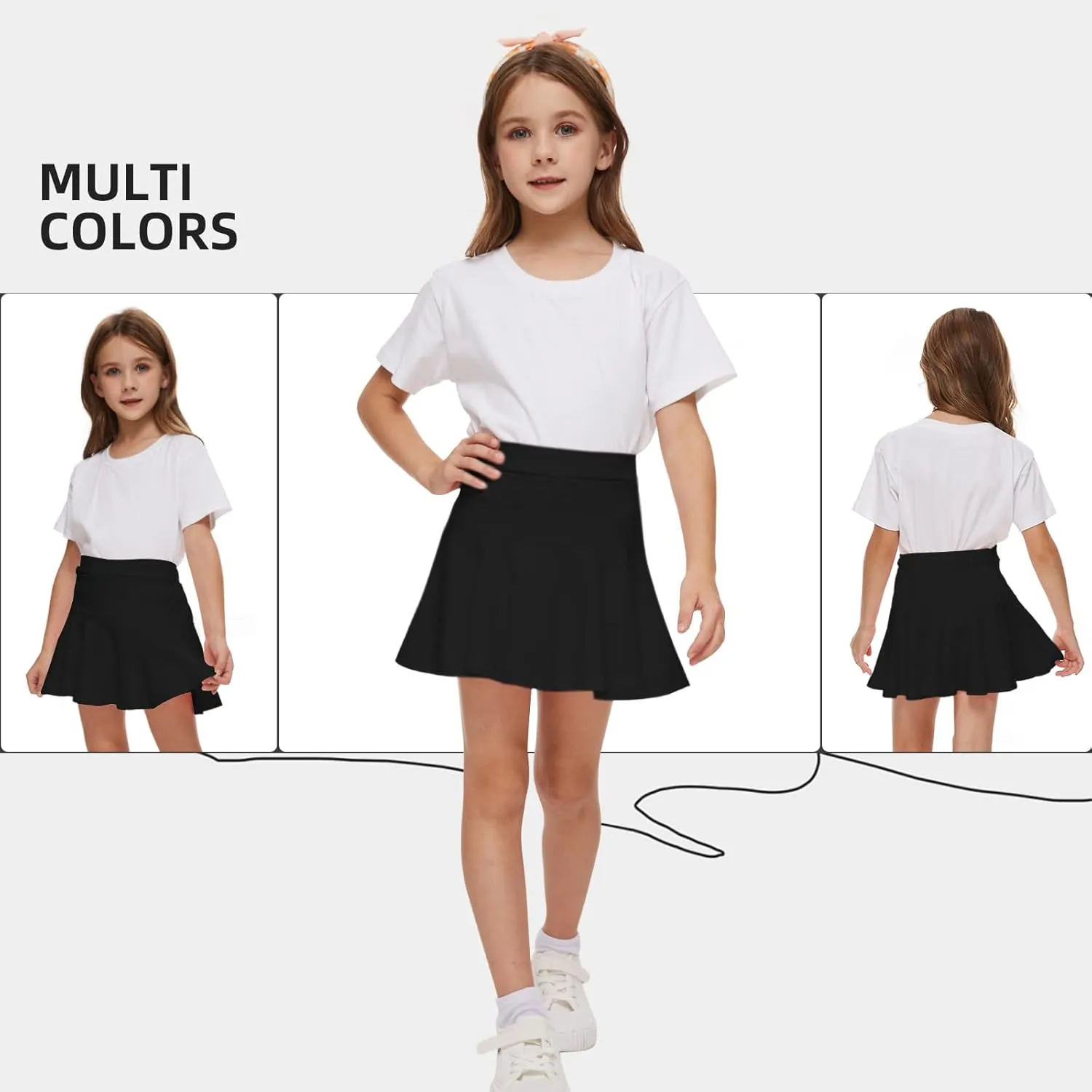 Neutocd Toddler Baby Girls Skirts Skorts Elastic Girl Pleated Skirts Kid Casual Stretch Waist Skater Skort Built in Shorts