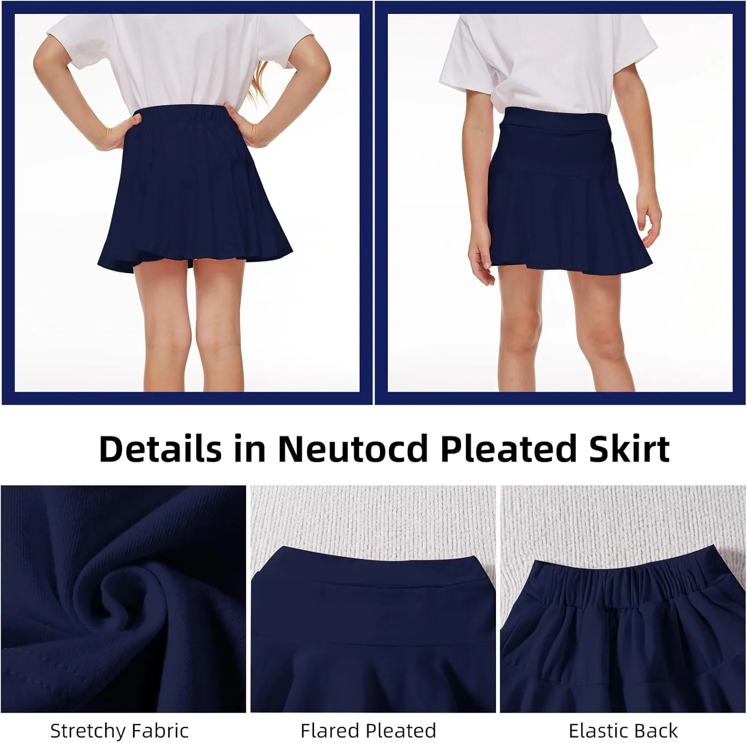 Neutocd Toddler Baby Girls Skirts Skorts Elastic Girl Pleated Skirts Kid Casual Stretch Waist Skater Skort Built in Shorts