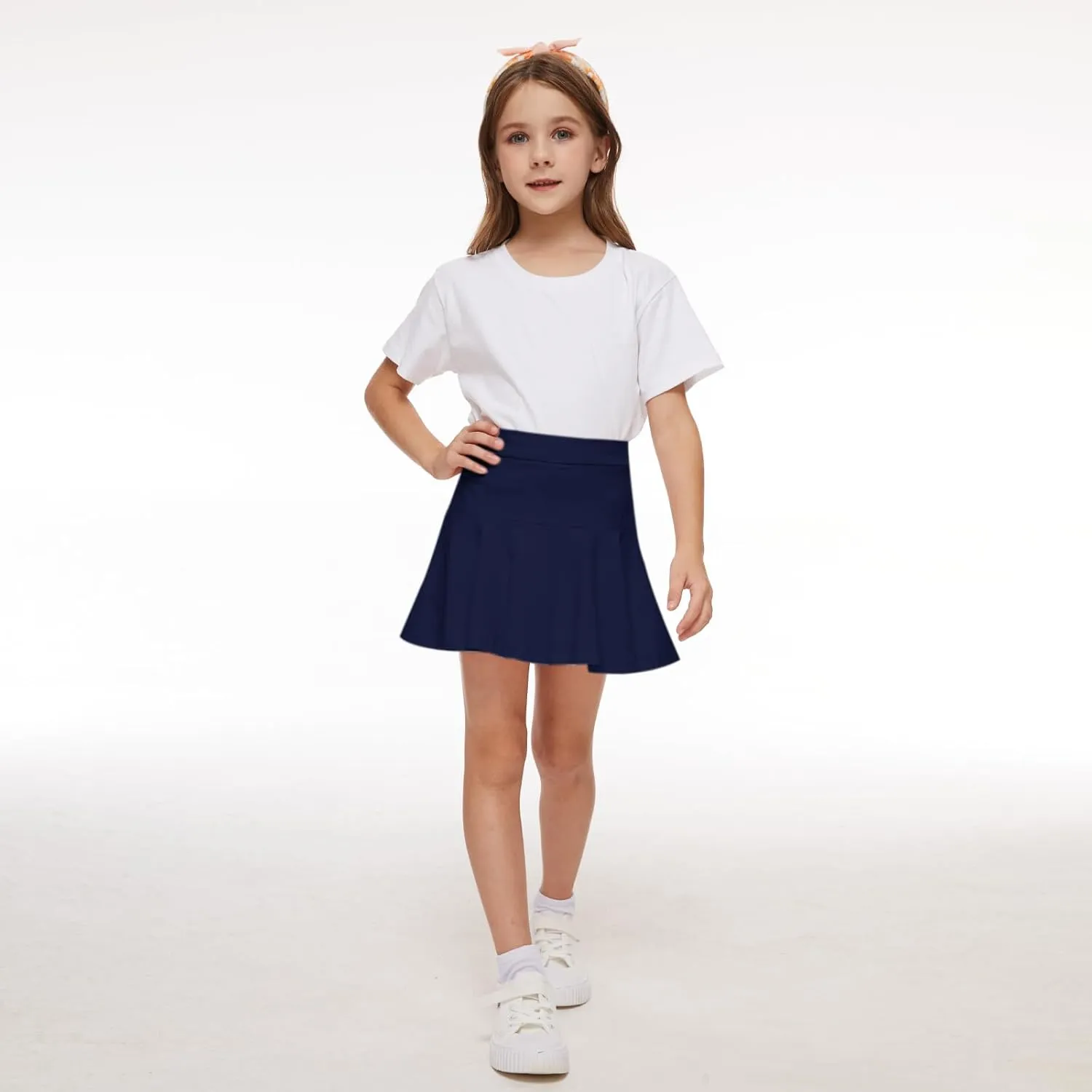 Neutocd Toddler Baby Girls Skirts Skorts Elastic Girl Pleated Skirts Kid Casual Stretch Waist Skater Skort Built in Shorts