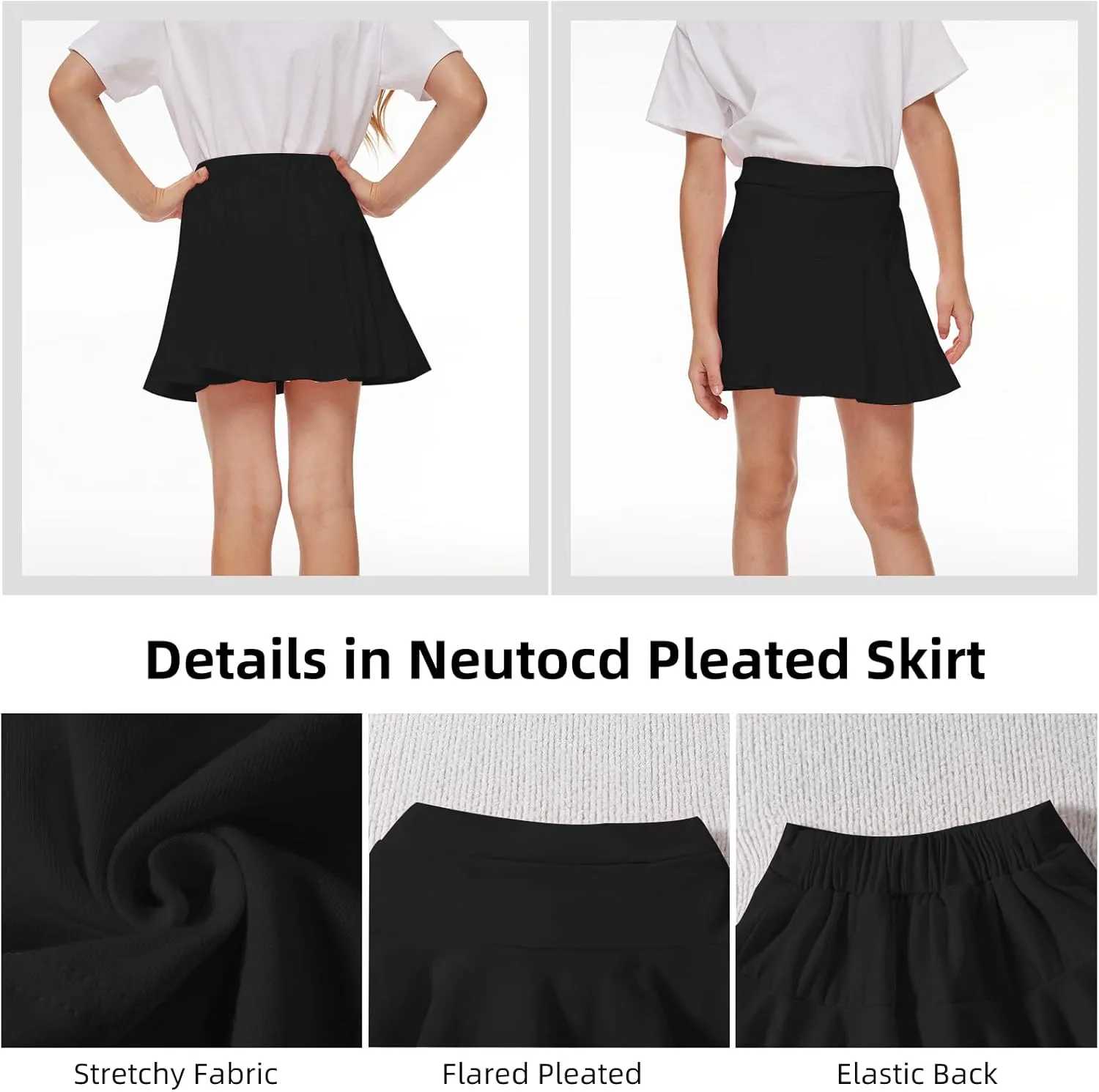 Neutocd Toddler Baby Girls Skirts Skorts Elastic Girl Pleated Skirts Kid Casual Stretch Waist Skater Skort Built in Shorts
