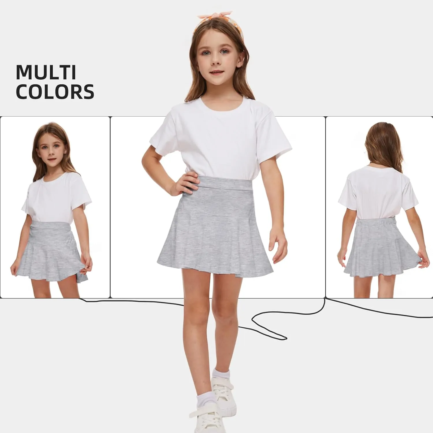 Neutocd Toddler Baby Girls Skirts Skorts Elastic Girl Pleated Skirts Kid Casual Stretch Waist Skater Skort Built in Shorts