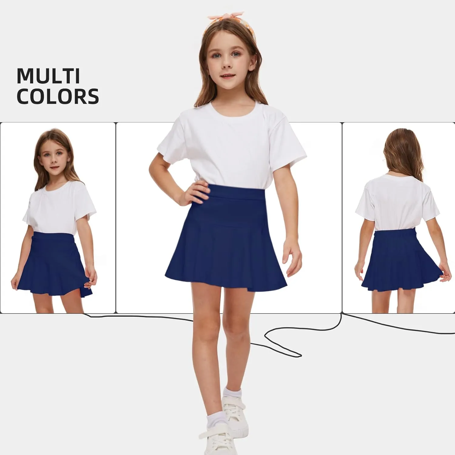 Neutocd Toddler Baby Girls Skirts Skorts Elastic Girl Pleated Skirts Kid Casual Stretch Waist Skater Skort Built in Shorts