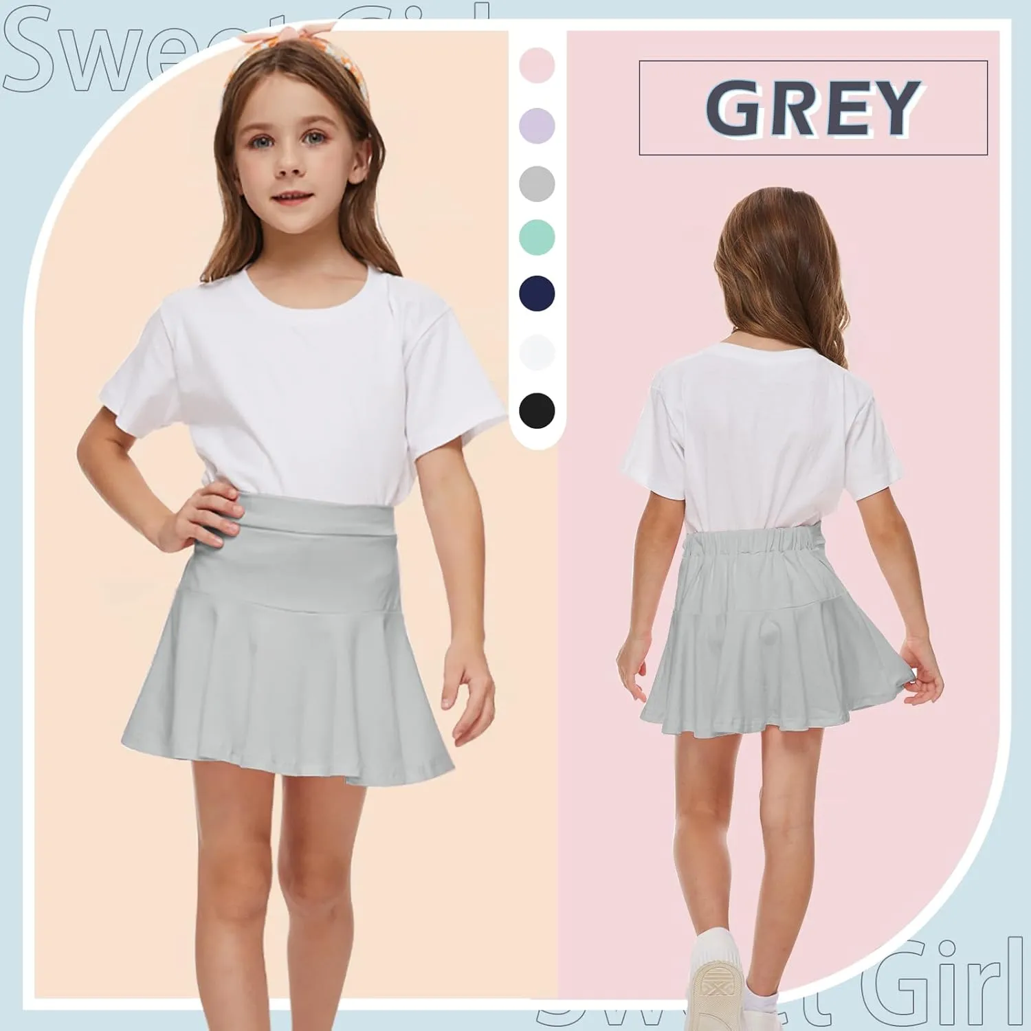 Neutocd Toddler Baby Girls Skirts Skorts Elastic Girl Pleated Skirts Kid Casual Stretch Waist Skater Skort Built in Shorts