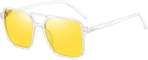 Night Vision Driving Glasses for Women 70s Aviator Sunglasses Double Bridge Anti Glare Glasses