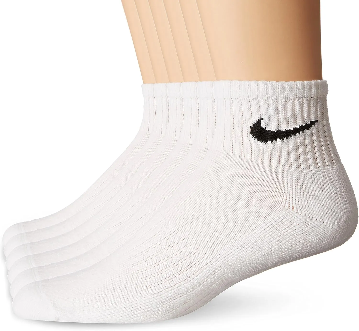 NIKE Unisex Performance Cushion Quarter Socks with Bag (6 Pairs), White/Black, Medium