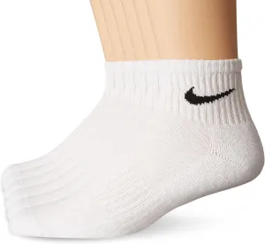 NIKE Unisex Performance Cushion Quarter Socks with Bag (6 Pairs), White/Black, Medium
