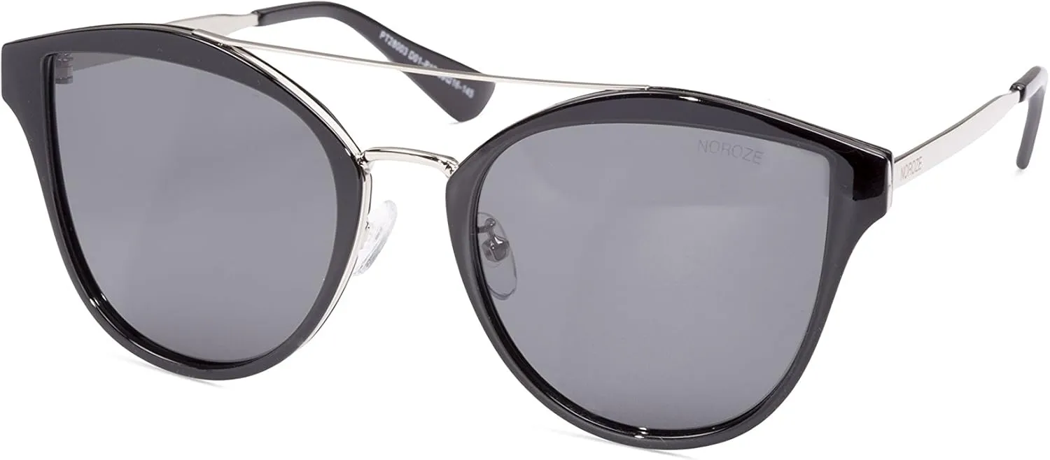 NOROZE Womens Polarised Double Bridge Cat Eye Sunglasses Shades