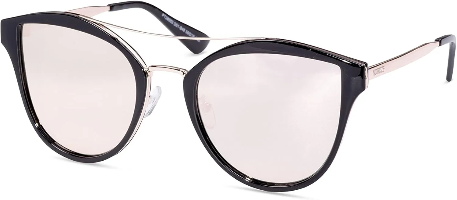 NOROZE Womens Polarised Double Bridge Cat Eye Sunglasses Shades