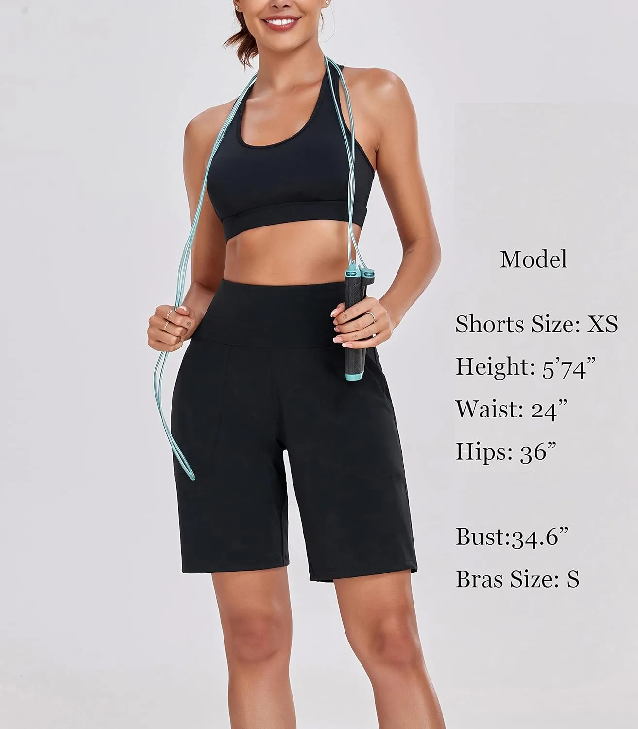 Oalka Women's High Waisted Shorts Yoga Workout Bermuda Long Hiking Shorts with Pockets